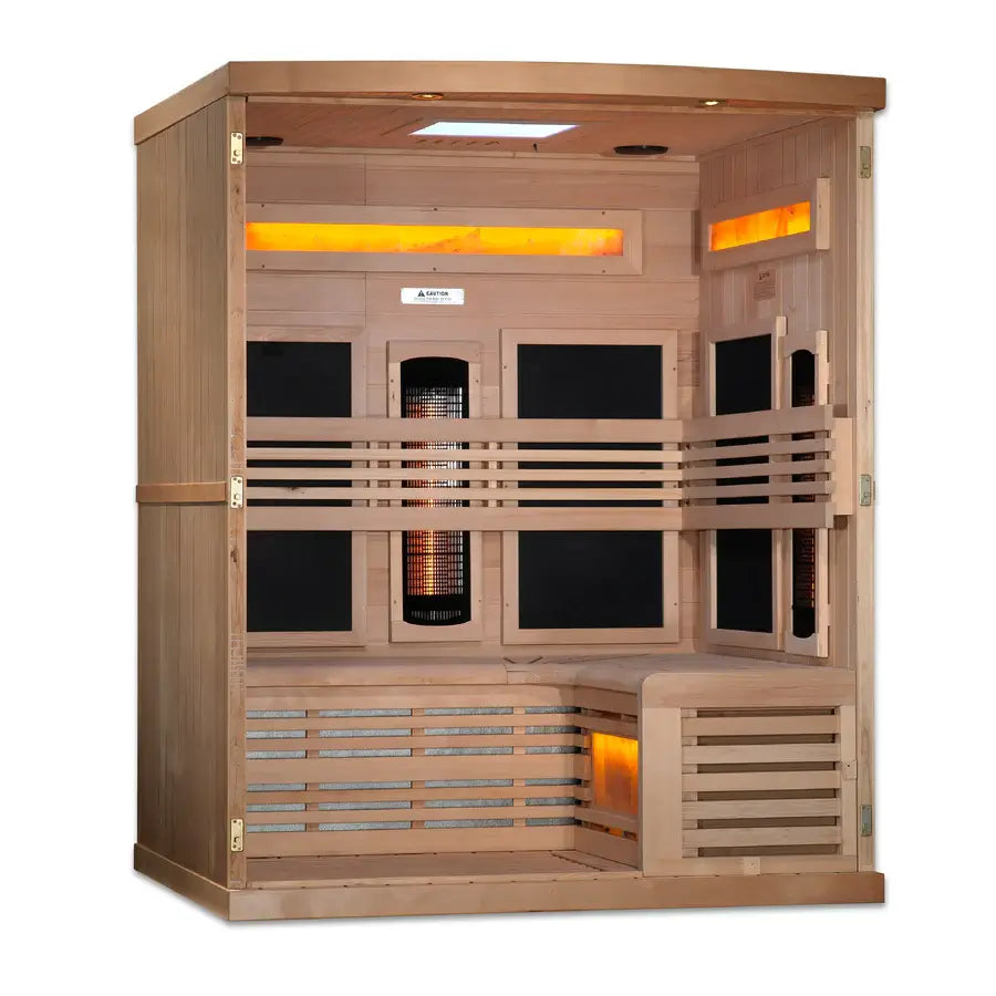 Golden Designs 3-Person Full Spectrum PureTech™ Near Zero EMF FAR Infrared Sauna with Himalayan Salt Bar - Image 4