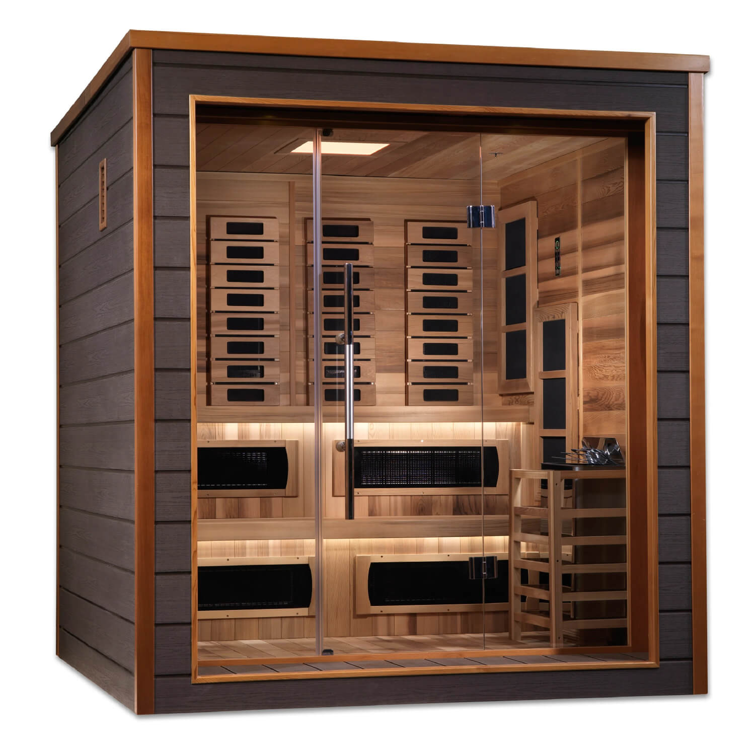 Golden Designs Karlstad 6-Person Outdoor Hybrid Sauna (PureTech™ Full Spectrum Infrared & Harvia SWS80)