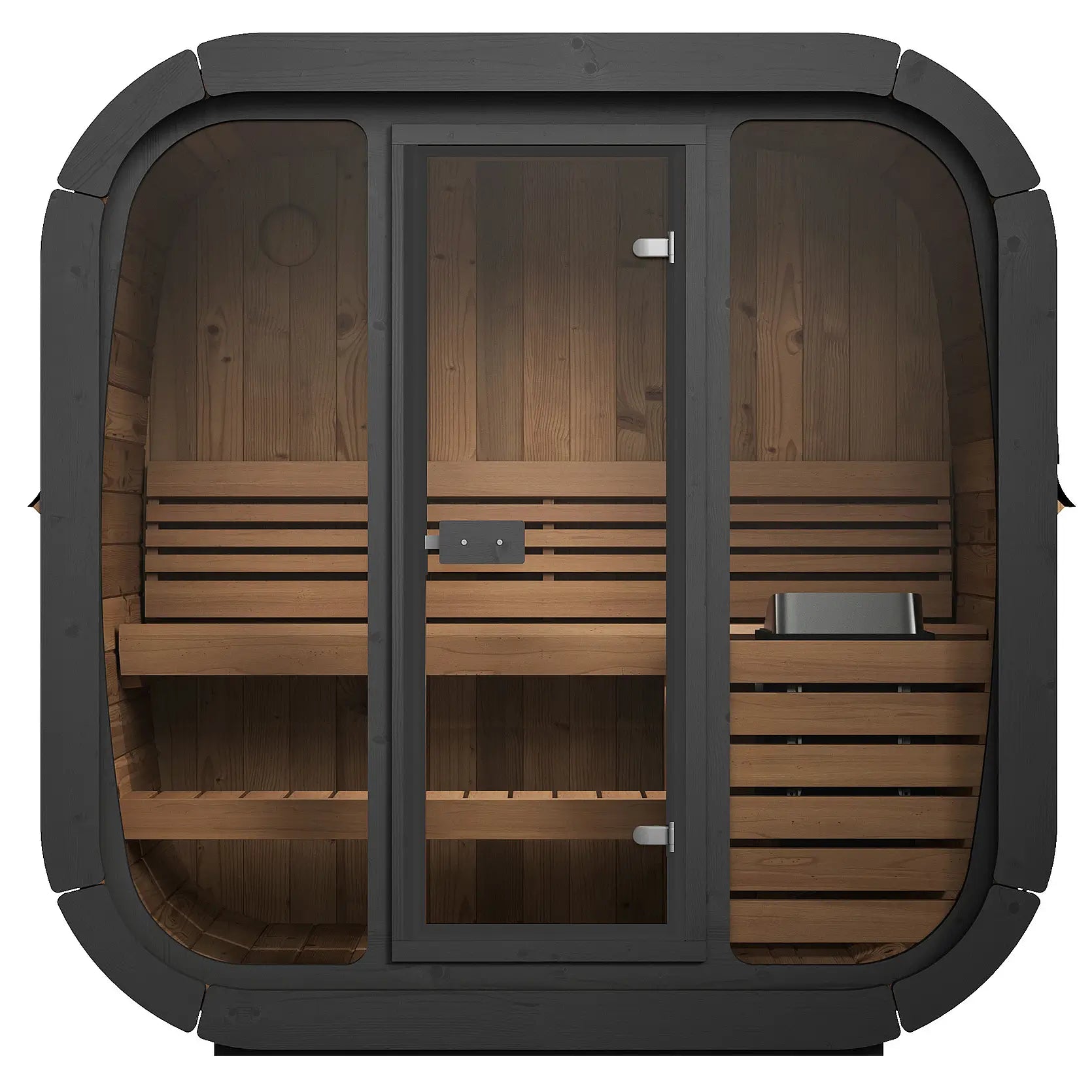 SaunaLife CL4G 3-Person Outdoor Cube Cabin Sauna with Full Glass Front & LED Lighting - Image 2