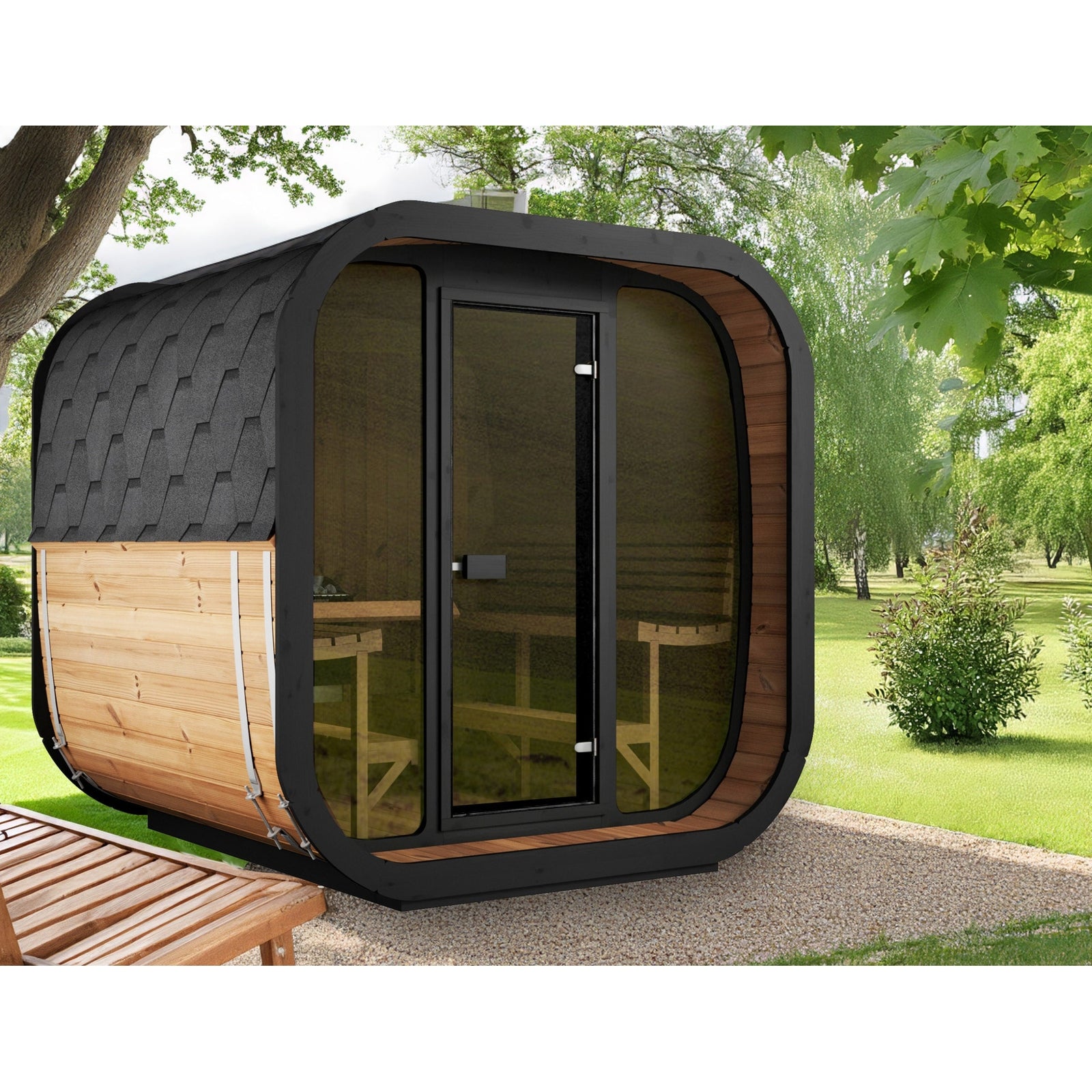 SaunaLife CL7G 6-Person Outdoor Cube Cabin Sauna with Full Glass Front & LED Lighting - Image 7