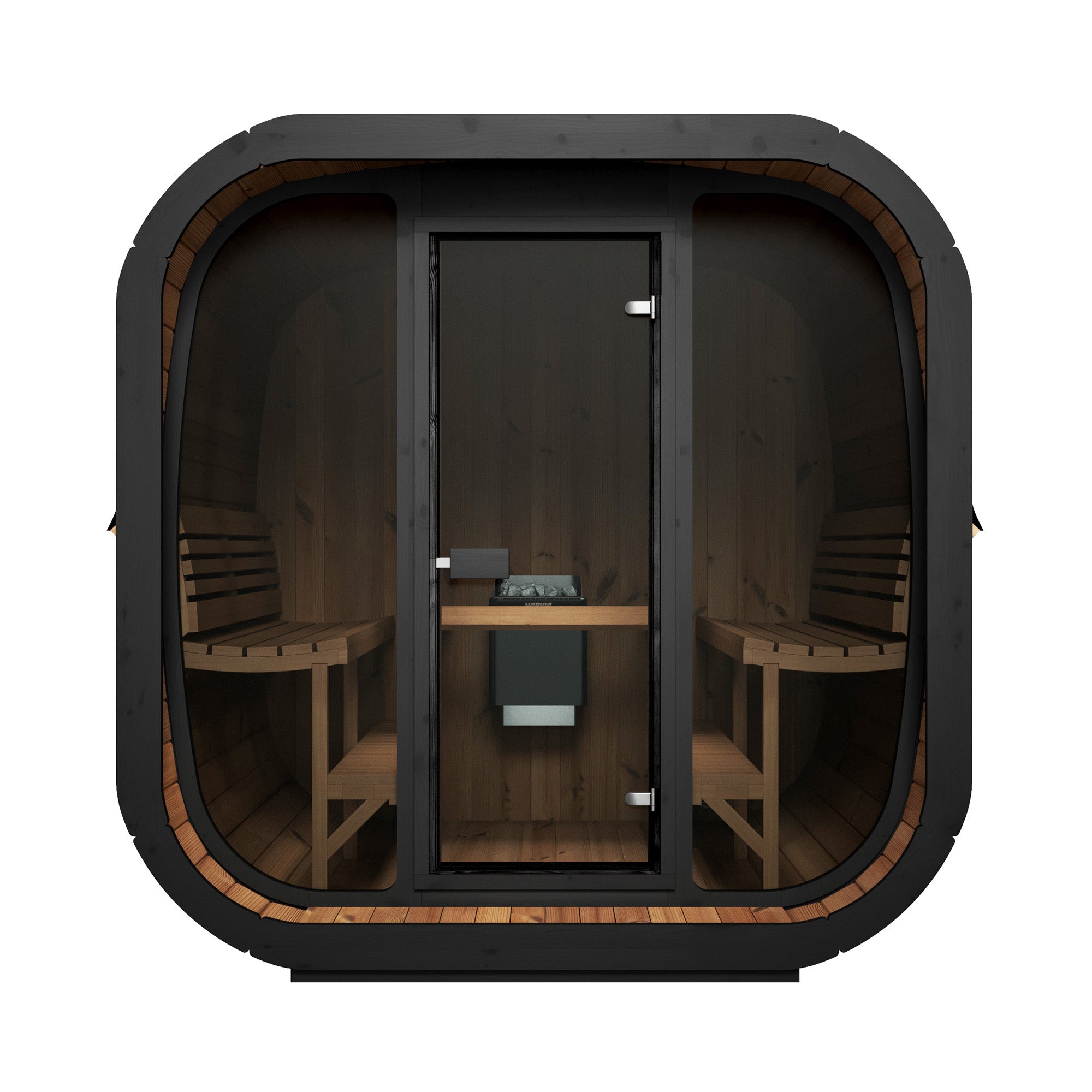 SaunaLife CL7G 6-Person Outdoor Cube Cabin Sauna with Full Glass Front & LED Lighting - Image 3