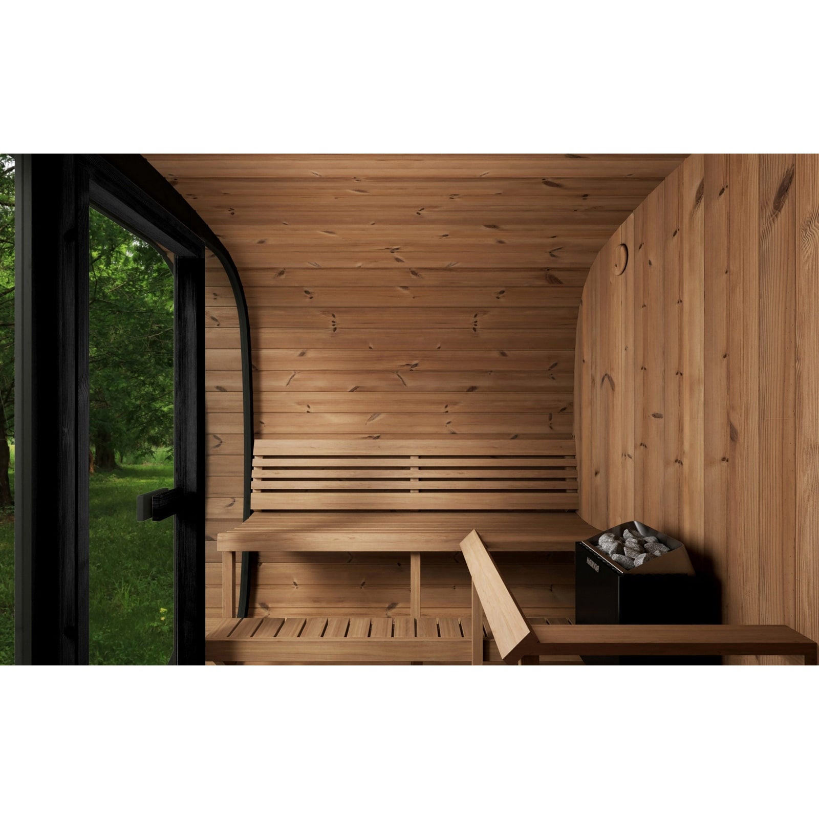 SaunaLife CL7G 6-Person Outdoor Cube Cabin Sauna with Full Glass Front & LED Lighting - Image 6