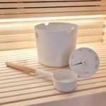 SaunaLife Accessory Package 6 - Aluminum 1-Gallon Sauna Bucket Set with Wood Ladle and Thermometer - White