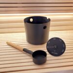 SaunaLife Accessory Package 6 - Aluminum 1-Gallon Sauna Bucket Set with Wood Ladle and Thermometer - Black