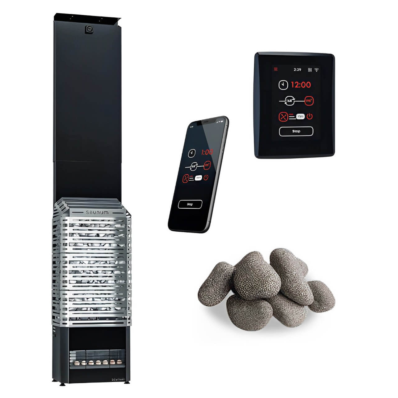 Saunum AIR 5 WiFi Sauna Heater Package, 4.8kW - Stainless Steel