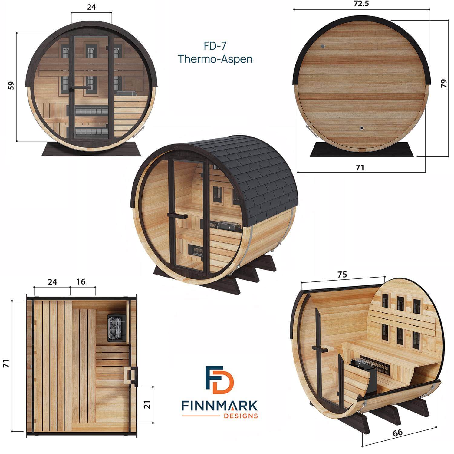 Finnmark Thermo-Aspen Combination Outdoor Barrel Sauna—FD-7, - Image 11