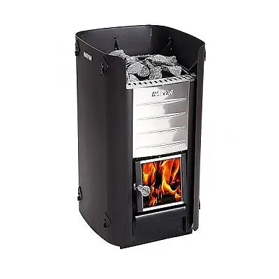 Harvia M3 Wood-Burning Stove Kit SS M3 Stove, Protective Bedding, Sheath, Chimney Kit, Stones - Image 2