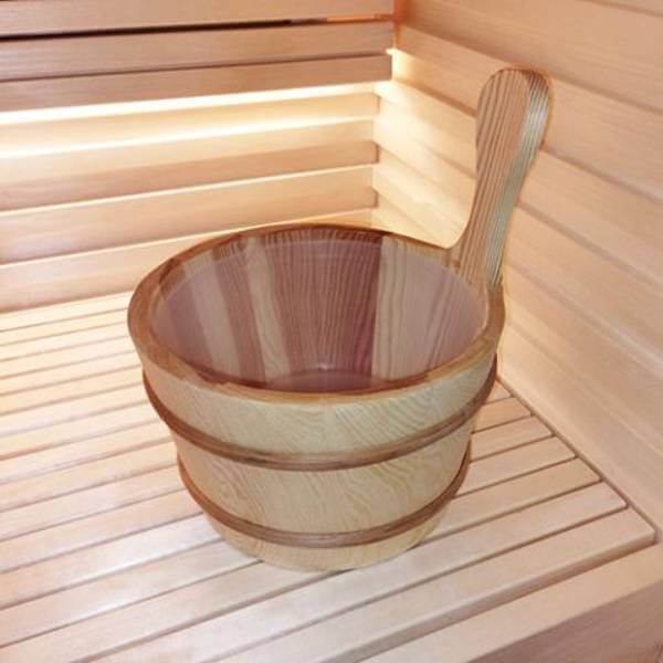SaunaLife Accessory Package 4, Wooden 1-Gallon Sauna Bucket Set with Wood Ladle and White Thermometer - Image 4