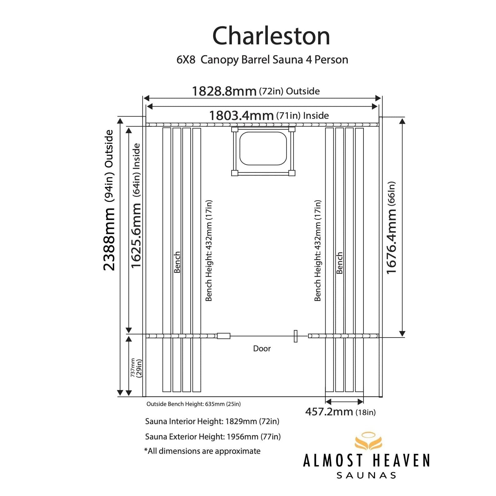 Almost Heaven Charleston 4-Person Canopy Barrel Sauna, 6x6+2 ft. – 2 ft. Porch - Image 2