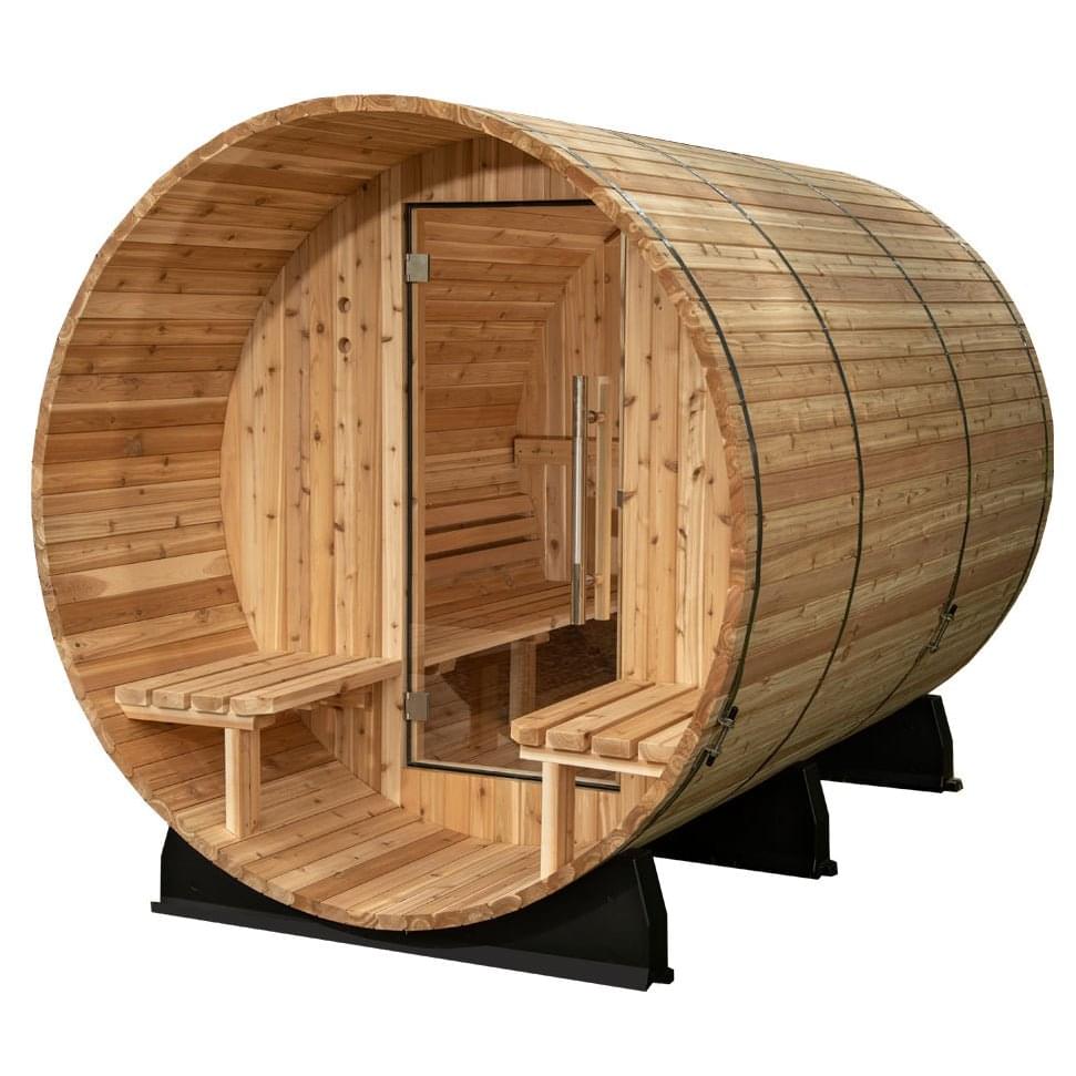 Almost Heaven Charleston 4-Person Canopy Barrel Sauna, 6x6+2 ft. – 2 ft. Porch