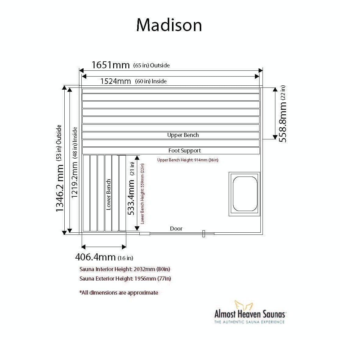 Almost Heaven Madison 2-3 Person Indoor Sauna - Image 2