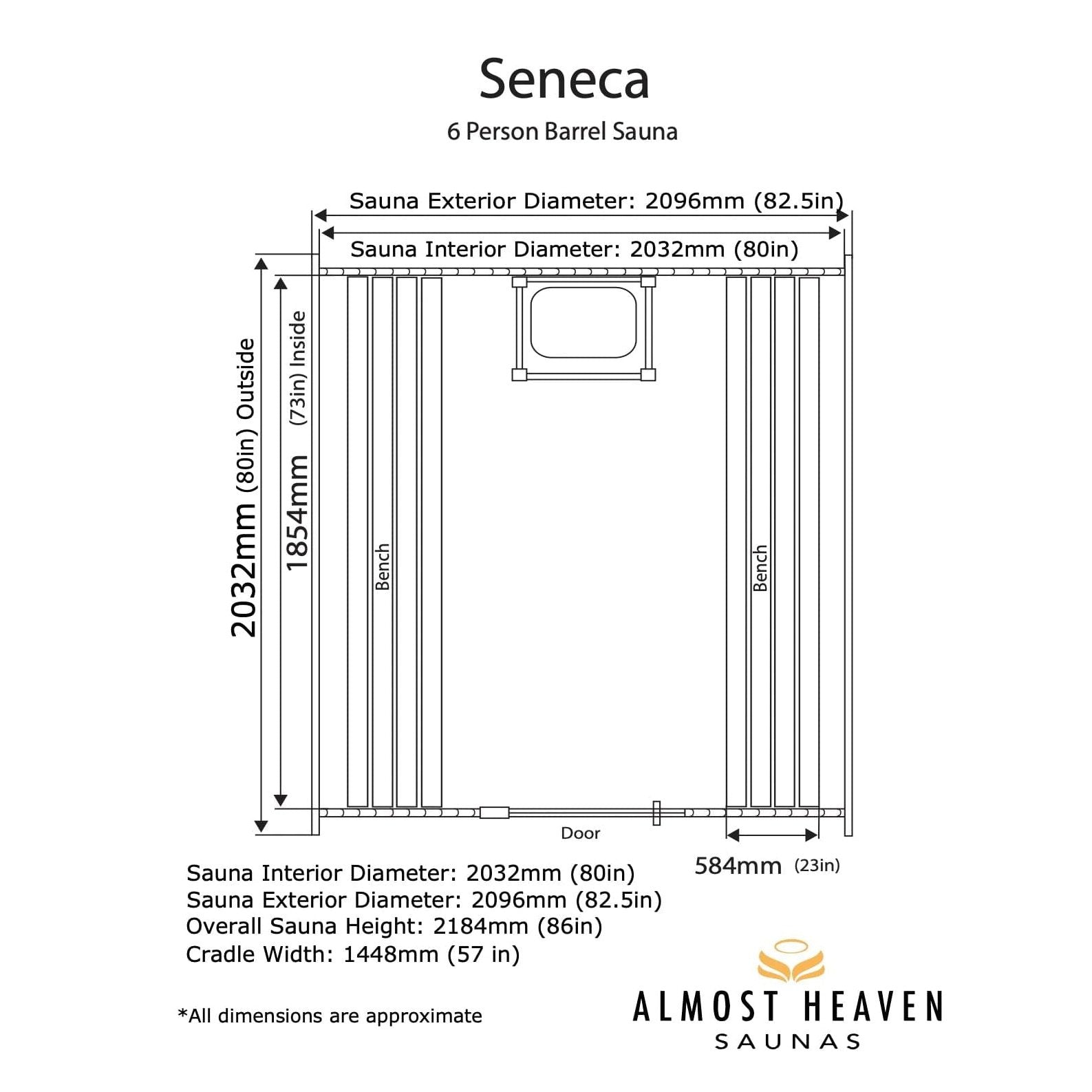 Almost Heaven Seneca 4-6 Person Barrel Sauna, 7x7 ft. - Image 2