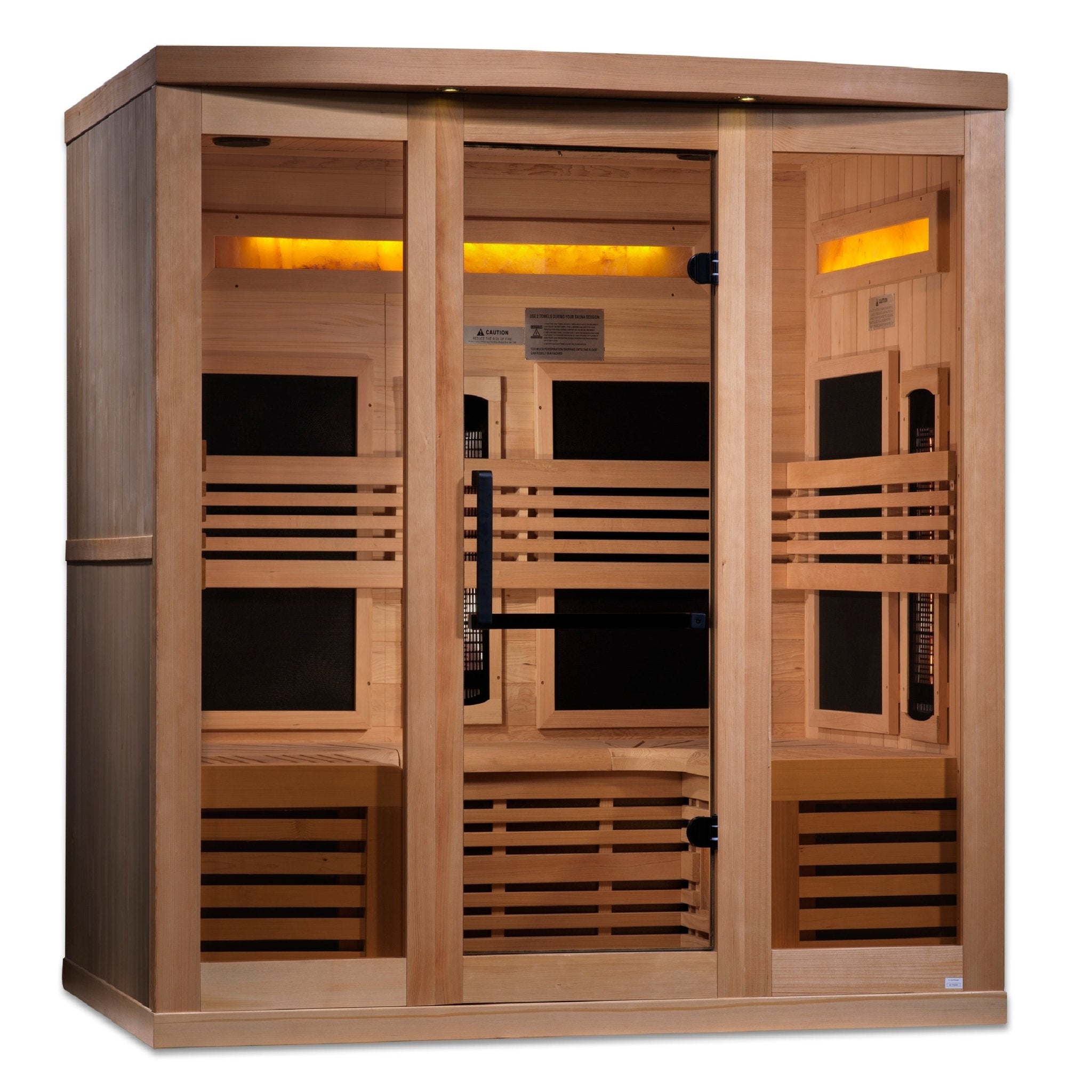 Golden Designs 6-Person Full Spectrum PureTech™ Near-Zero EMF FAR Infrared Sauna w/ Himalayan Salt Bar