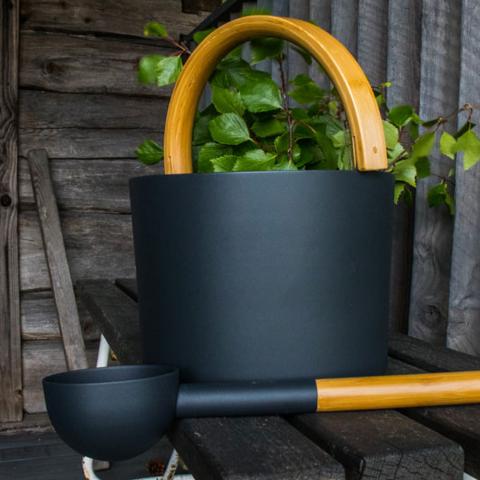 Kolo Sauna Bucket (w/ curved handle) + Ladle Set, Aluminum/Bamboo, 1 Gal - Image 2