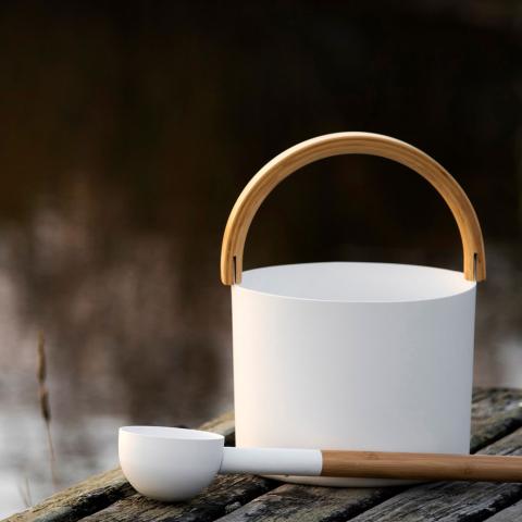 Kolo Sauna Bucket (w/ curved handle) + Ladle Set, Aluminum/Bamboo, 1 Gal - Image 4