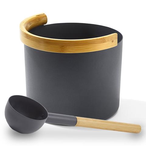Kolo Sauna Bucket (w/ curved handle) + Ladle Set, Aluminum/Bamboo, 1 Gal - Image 3