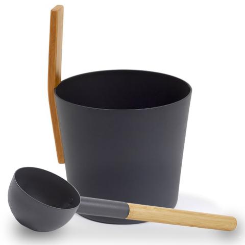 Kolo Sauna Bucket (w/ straight handle) + Ladle Set, Aluminum/Bamboo, 1 Gal - Image 3