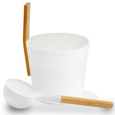 Kolo Sauna Bucket (w/ straight handle) + Ladle Set, Aluminum/Bamboo, 1 Gal - Image 4