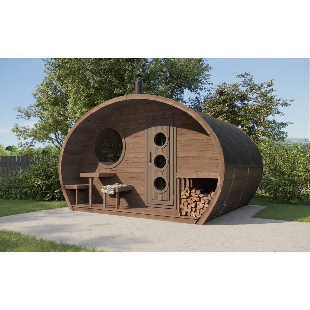 SaunaLife G11 8-Person Outdoor Cabin Sauna w/ Changing Room & Porch - Image 6