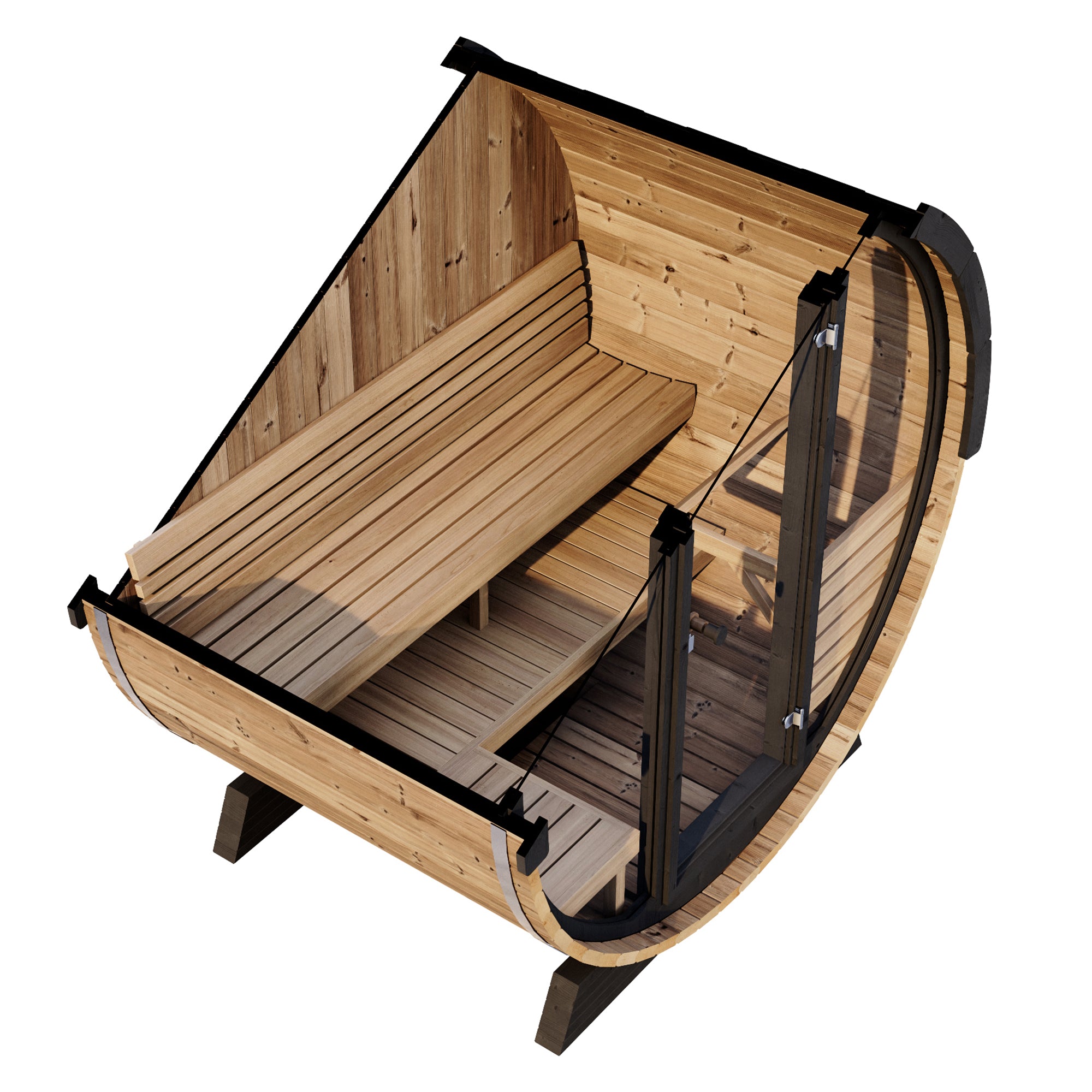 SaunaLife EE6G 4-Person Barrel Sauna w/ Rear Benches & Front Windows, 63"x91" - Image 2