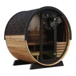 SaunaLife EE6G 4-Person Barrel Sauna w/ Rear Benches & Front Windows, 63"x91"