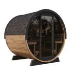SaunaLife EE8G 6-Person Barrel Sauna w/ Rear Benches & Front Windows, 79"L x 91"D